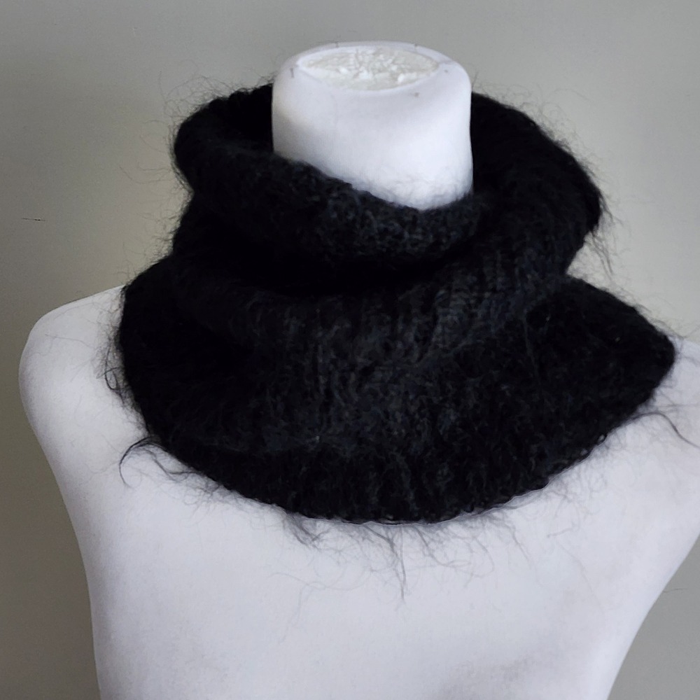 Mohair Knit Neck Warmer Snood Scarf Black Fuzzy Winter Warm Goth Witchy Emo Alt